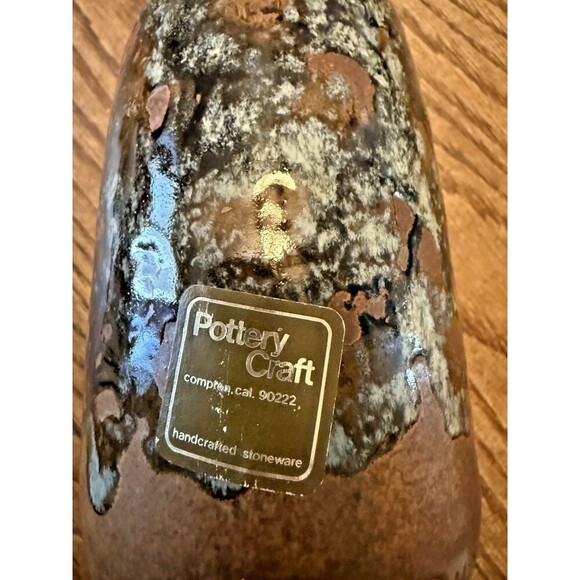 Vintage Pottery Craft Vase Drip High Glaze Art Pottery 5" Rust Brown Bluen USA - Picture 3 of 13